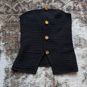 NWT ZARA BLACK STRETCHY STRAPLESS TOP WITH GOLD TONE BUTTONS